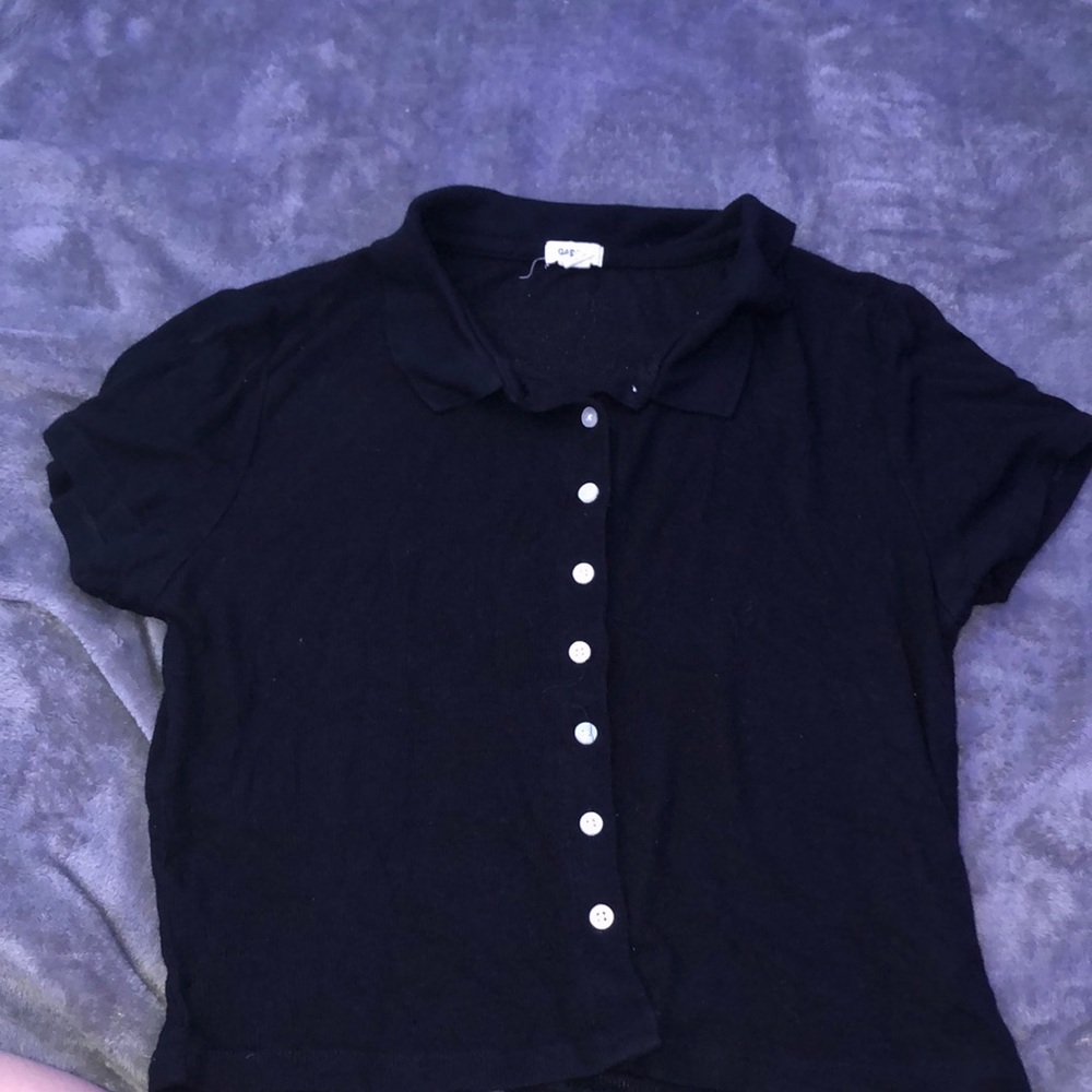 GARAGE Black Button Up Crop Top
